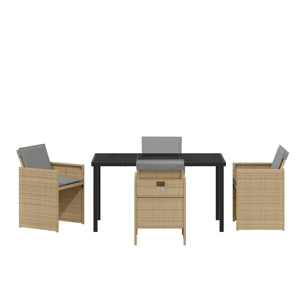 Garden Dining Set 5 Pieces Outdoor Furniture Beige Poly Rattan Metal Frame