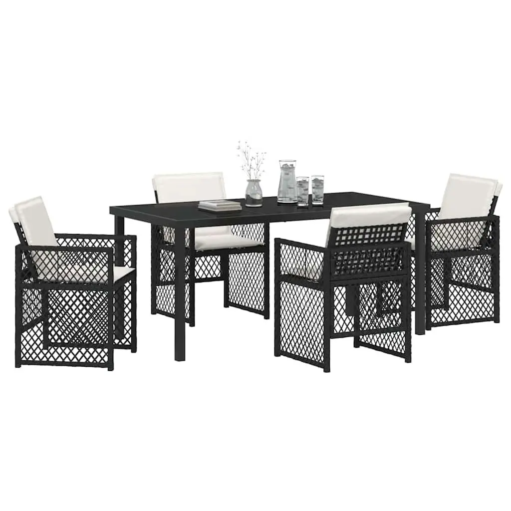 Outdoor Dining Set 5 Piece Garden Furniture Black Poly Rattan Table Chairs