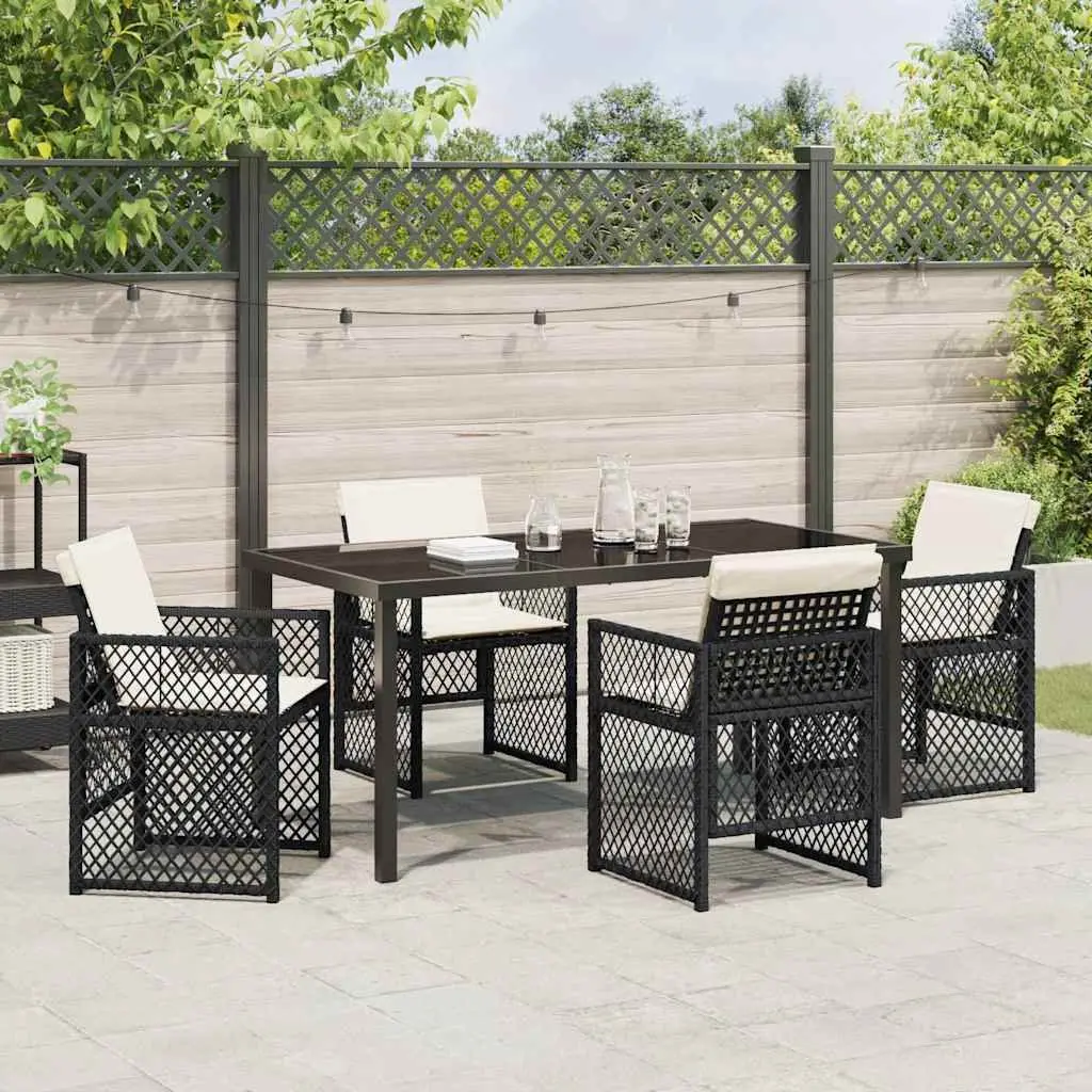 Outdoor Dining Set 5 Piece Garden Furniture Black Poly Rattan Table Chairs