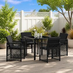 Reliable 5 Piece Black Poly Rattan Dining Set for Outdoors