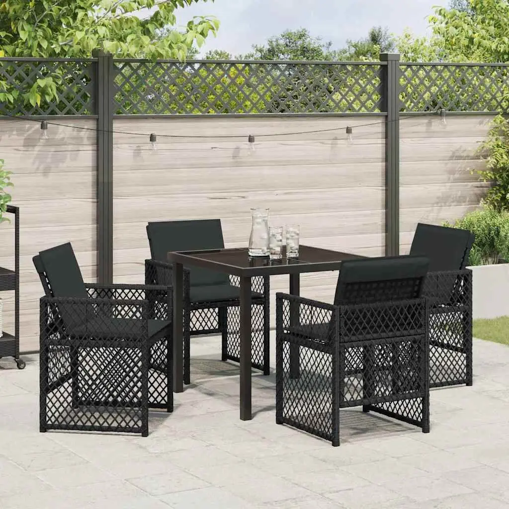 Outdoor Dining Set 5 Piece Black Poly Rattan Garden Furniture Table Chairs