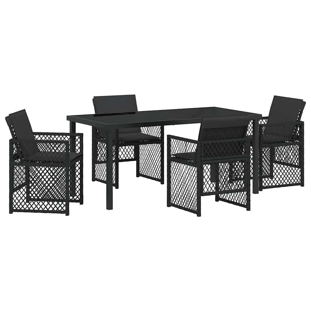 Outdoor Dining Set 5 Pieces Black Poly Rattan Garden Furniture Tempered Glass