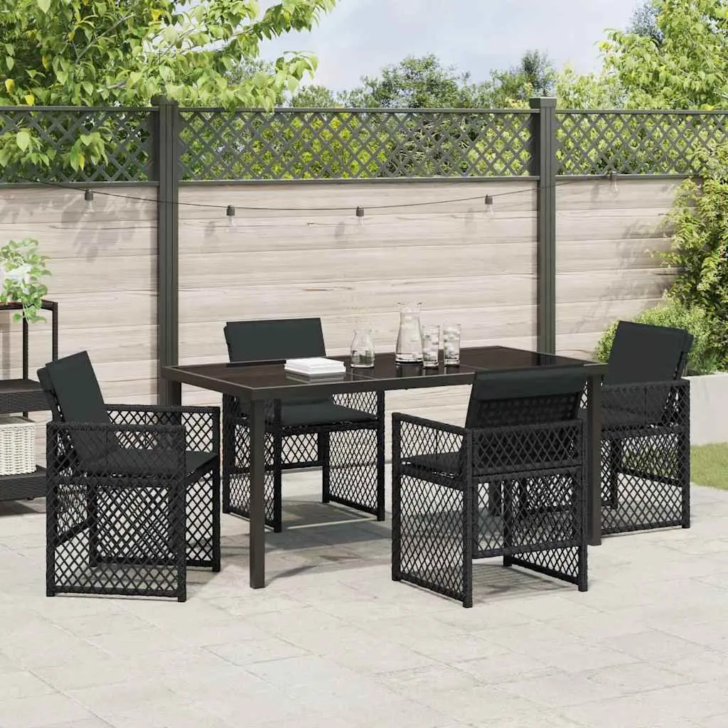 Outdoor Dining Set 5 Pieces Black Poly Rattan Garden Furniture Tempered Glass