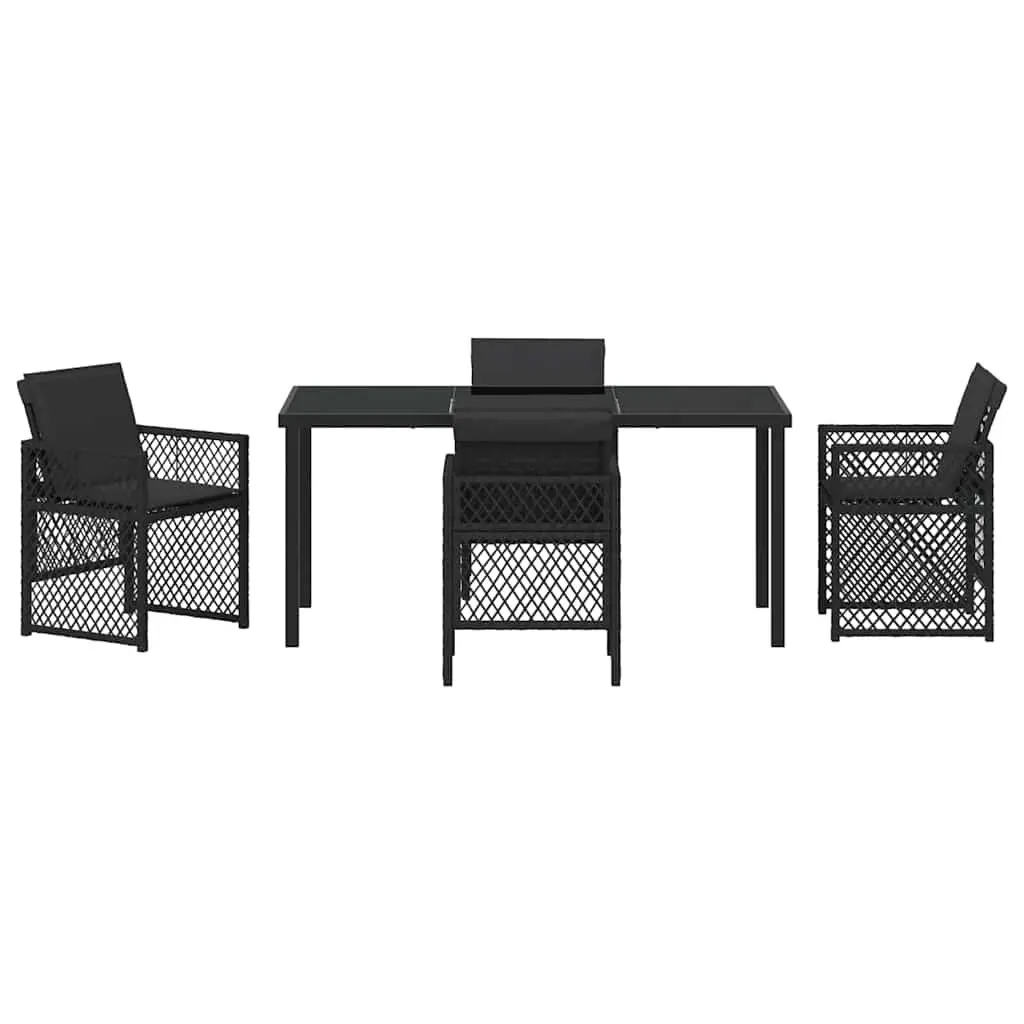 Outdoor Dining Set 5 Pieces Black Poly Rattan Garden Furniture Tempered Glass
