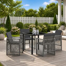 Grey Poly Rattan Garden Dining Set - 5 Pieces