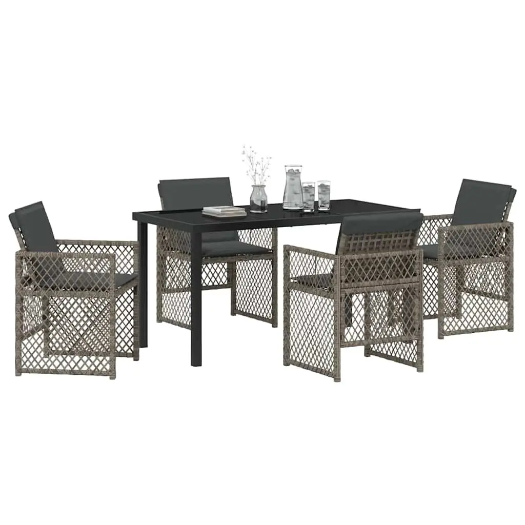 Garden Dining Set 5 Pieces Grey Poly Rattan Outdoor Furniture Patio Table Chairs