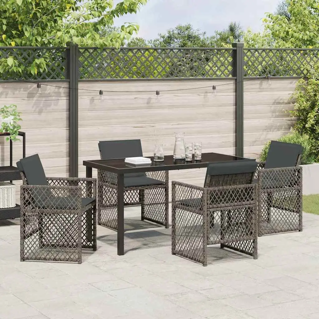 Garden Dining Set 5 Pieces Grey Poly Rattan Outdoor Furniture Patio Table Chairs