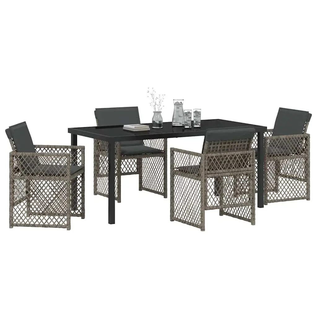 Outdoor Furniture Set Grey 5 Piece Dining Table and Chairs Modern Poly Rattan for Garden and Patio Casual Meals
