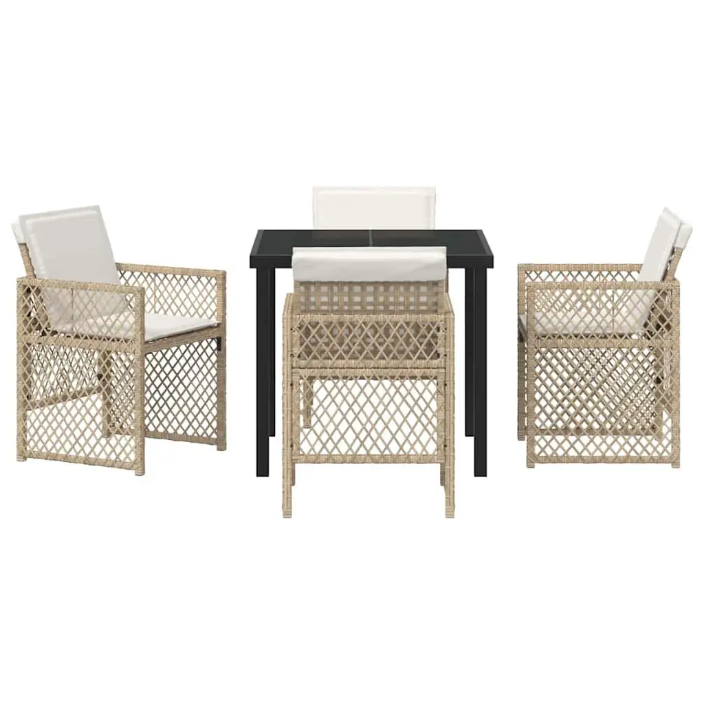 Outdoor Furniture Dining Set 5 Pieces Beige Poly Rattan Glass Table Patio
