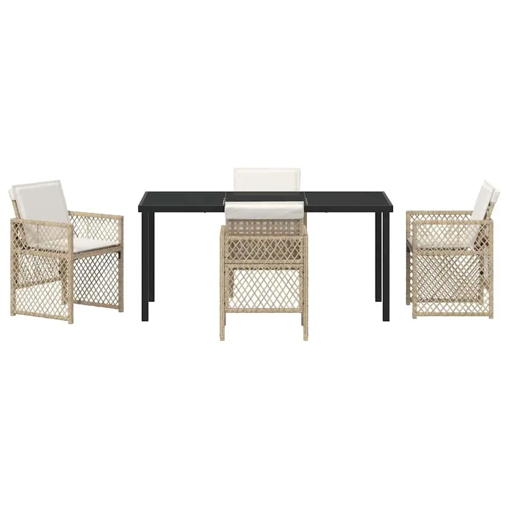 Garden Dining Set 5 Pieces Outdoor Furniture Tempered Glass Poly Rattan Beige