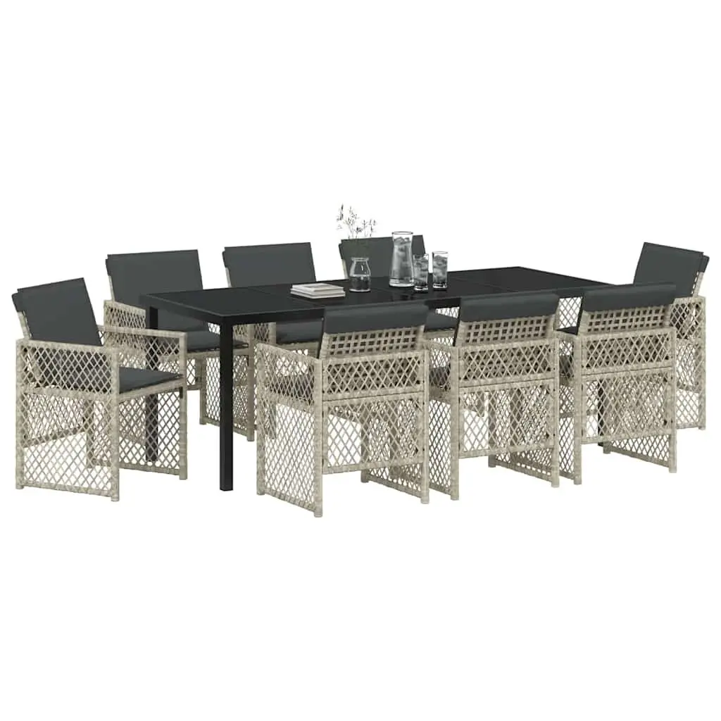 Garden Dining Set 9 Piece Outdoor Furniture Light Grey Tempered Glass Table