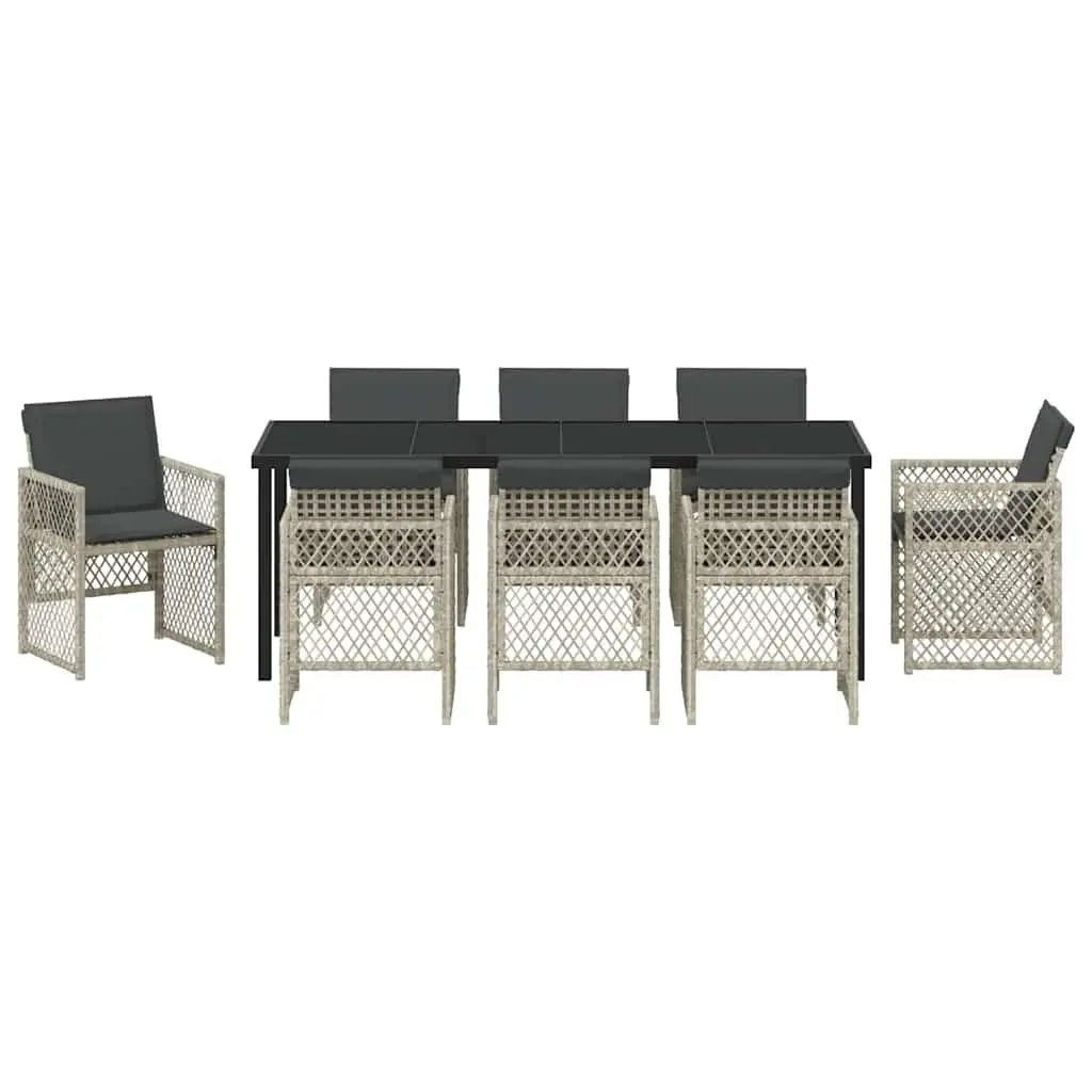 Garden Dining Set 9 Piece Outdoor Furniture Light Grey Tempered Glass Table