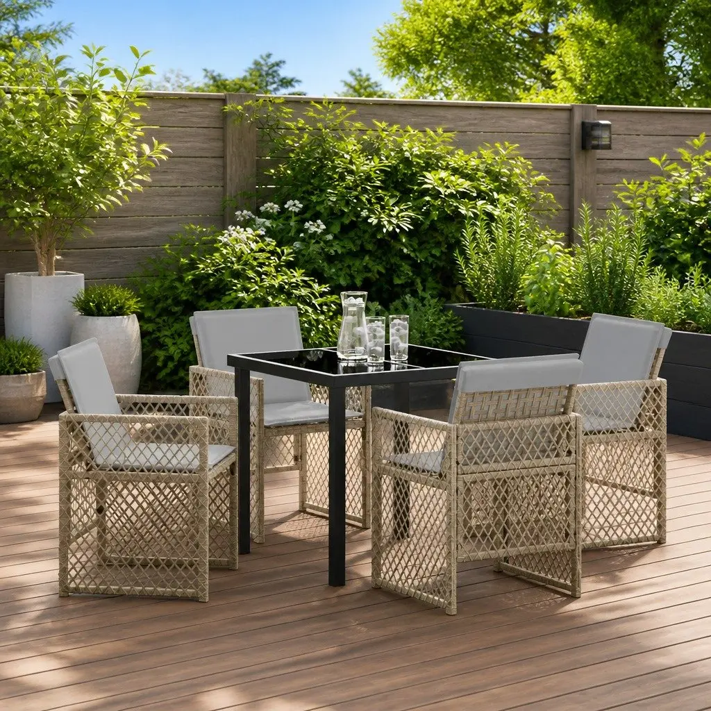 Garden Dining Set 5 Pieces Outdoor Furniture Patio Table Chairs Beige
