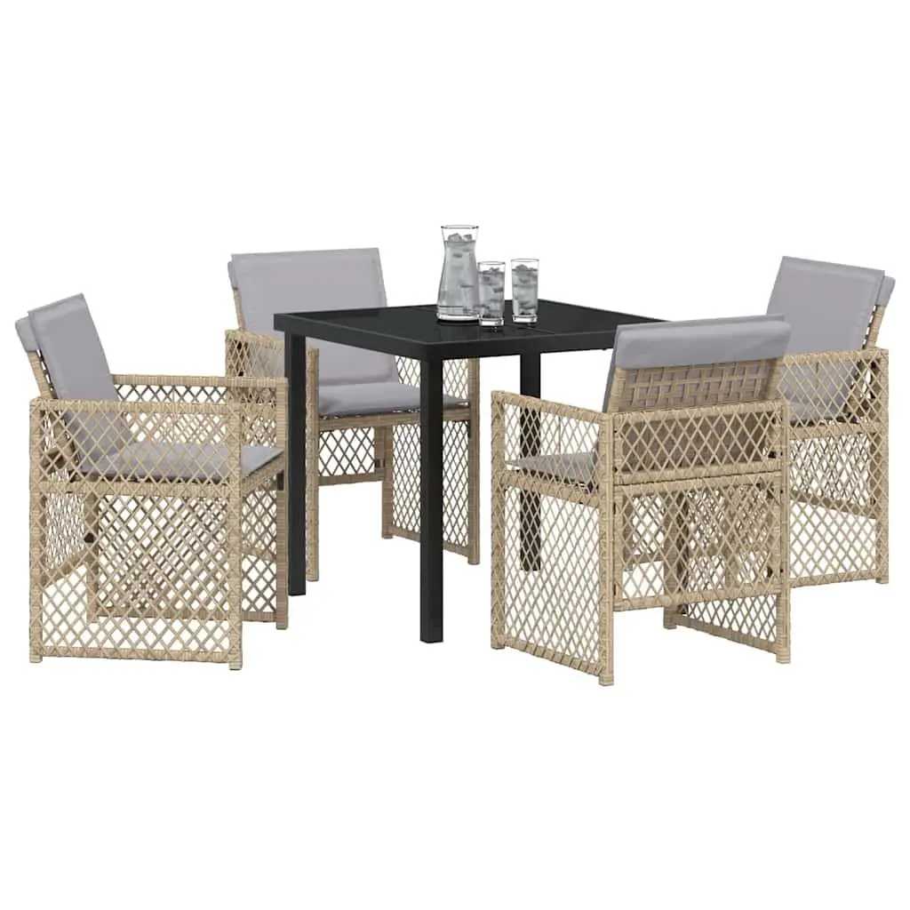 Garden Dining Set 5 Pieces Outdoor Furniture Patio Table Chairs Beige