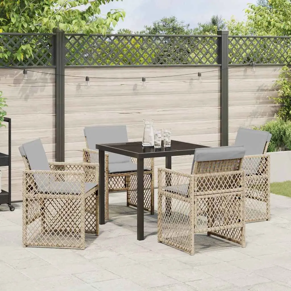 Garden Dining Set 5 Pieces Outdoor Furniture Patio Table Chairs Beige