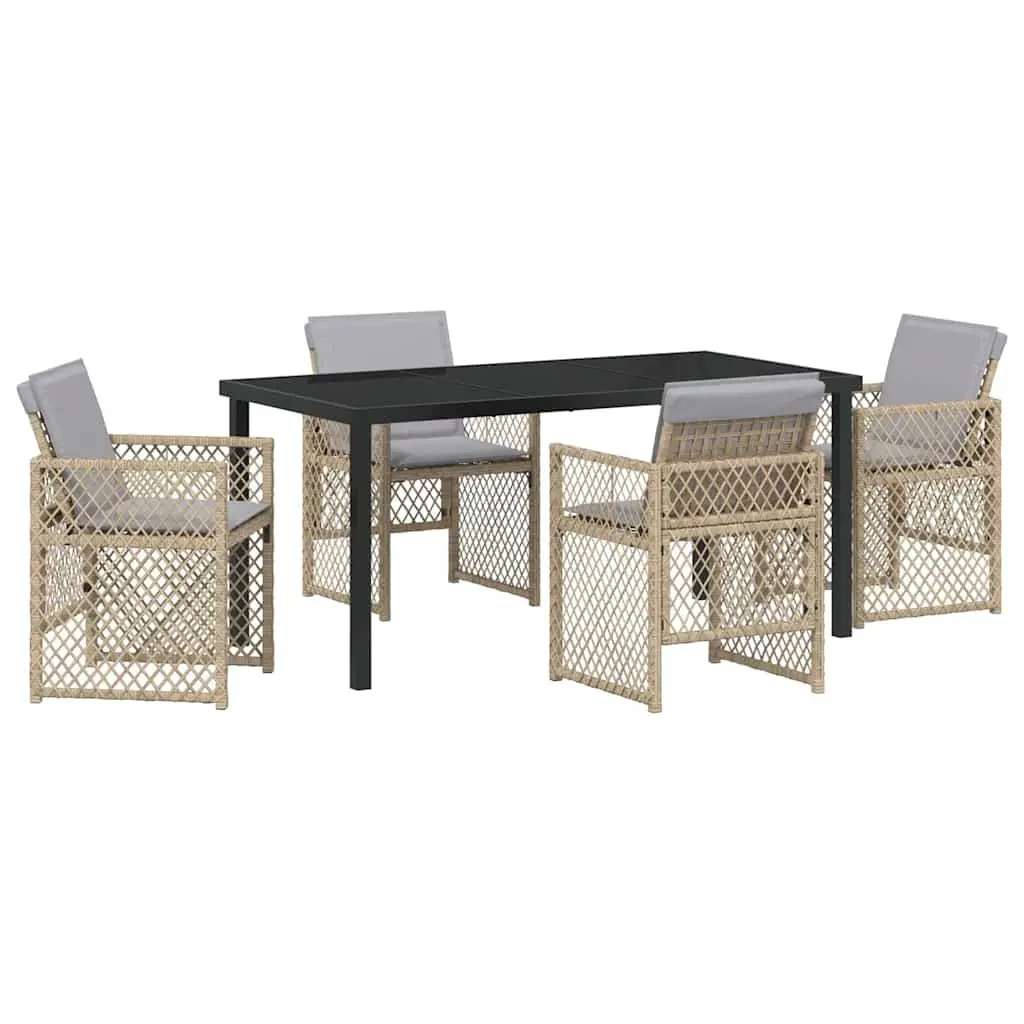 Garden Dining Set 5 Pieces Outdoor Furniture Beige Poly Rattan Table and Chairs