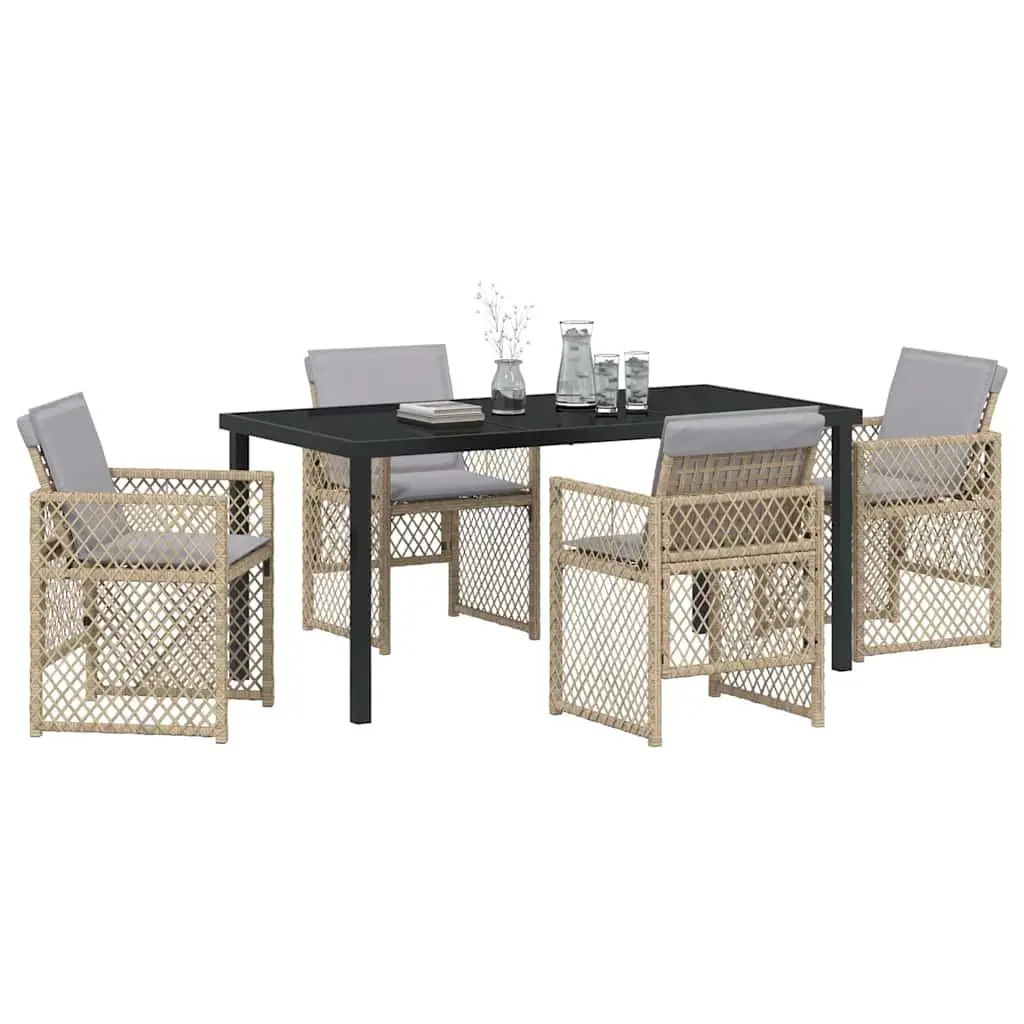 Garden Dining Set 5 Pieces Outdoor Furniture Beige Poly Rattan Table and Chairs