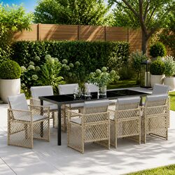 Garden Dining Set 9 Pcs Outdoor Furniture Beige Poly Rattan Table Chairs
