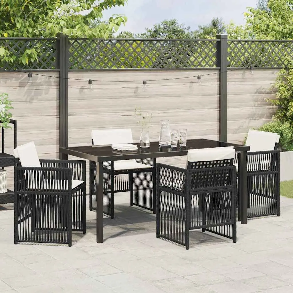 Garden Dining Set 5 Pieces Black Steel Outdoor Furniture Patio Table Chairs