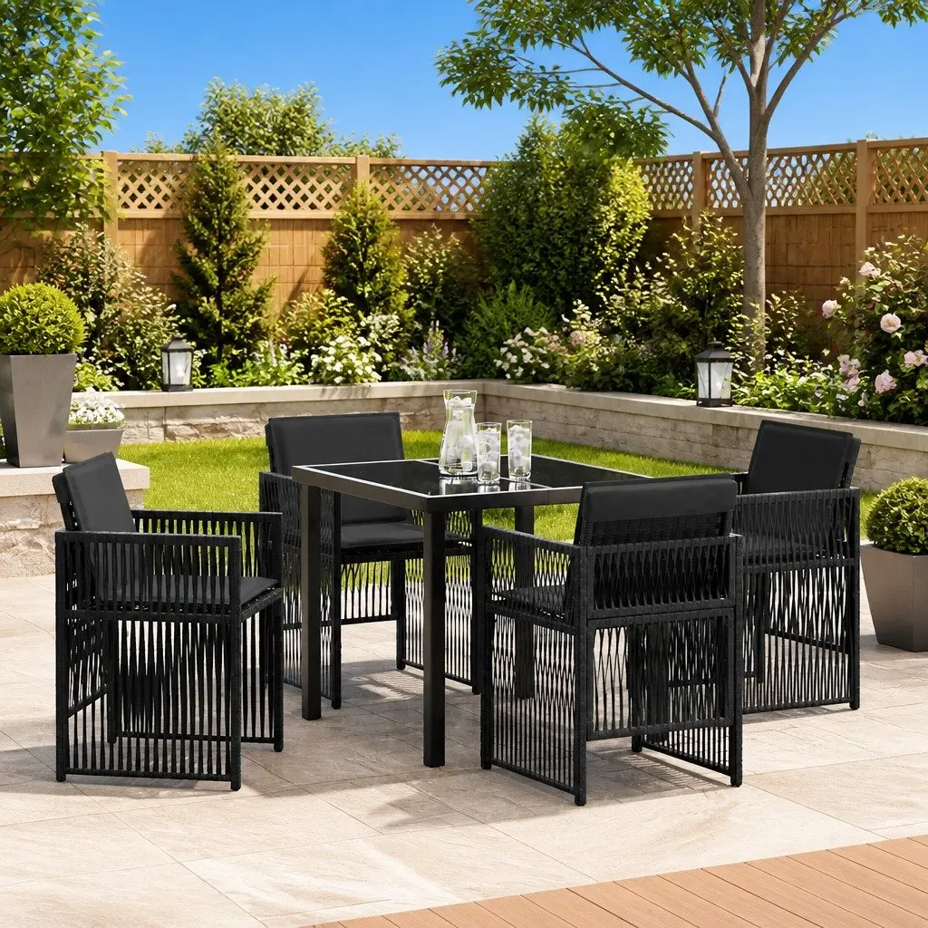 Outdoor Dining Set Black Steel 5 Piece Garden Furniture Table Chairs Patio