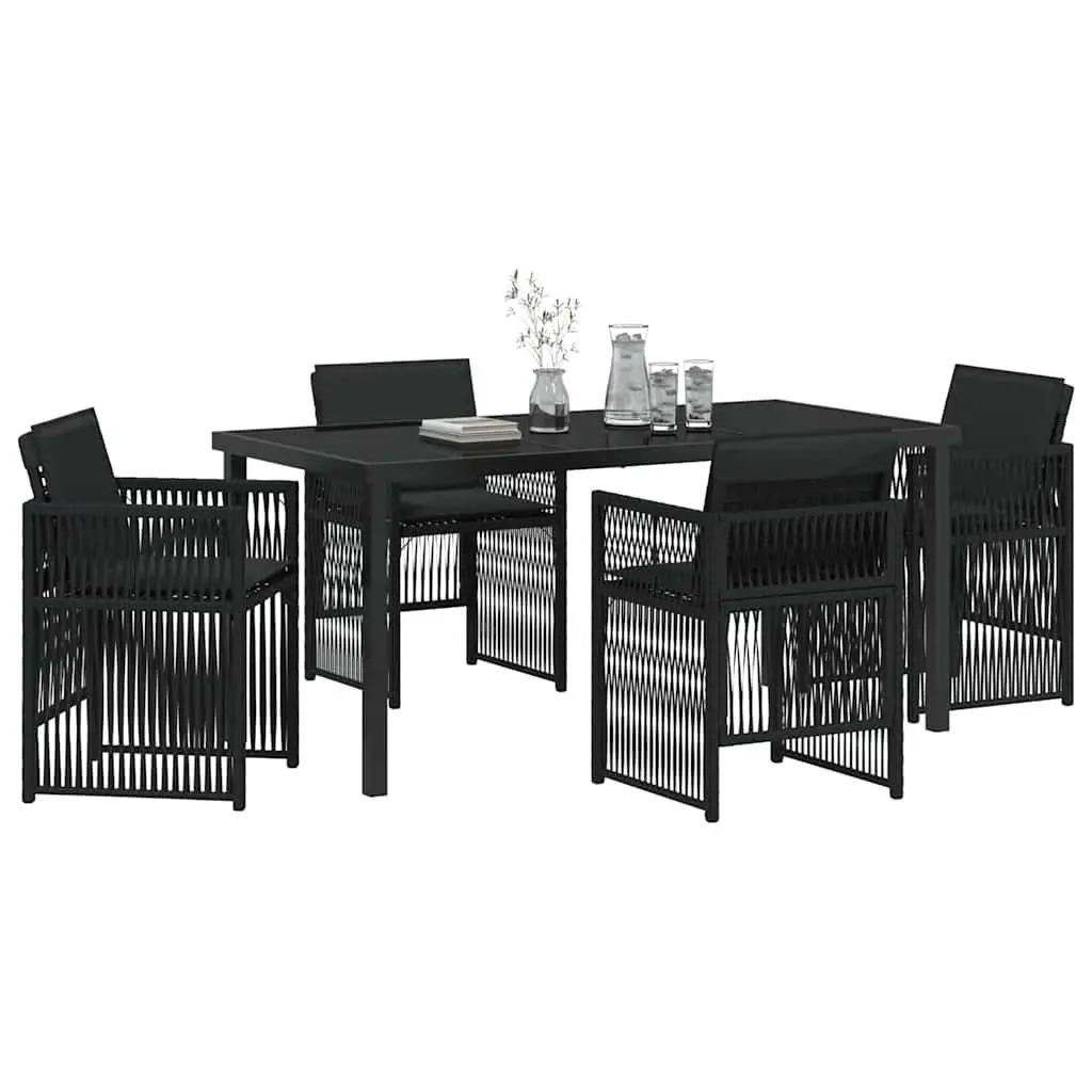 Outdoor Dining Set 5 Piece Garden Furniture Black Steel Frame with Cushions