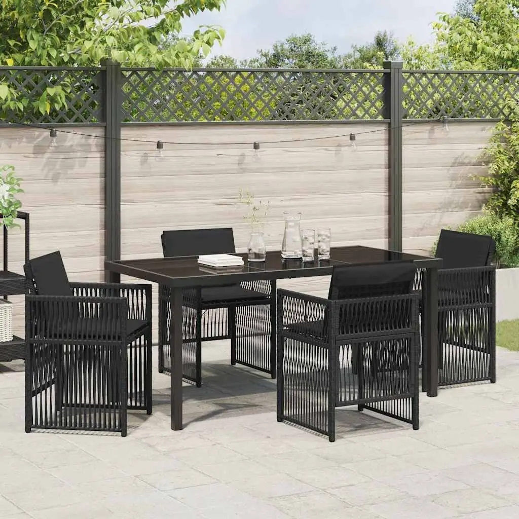 Outdoor Dining Set 5 Piece Garden Furniture Black Steel Frame with Cushions