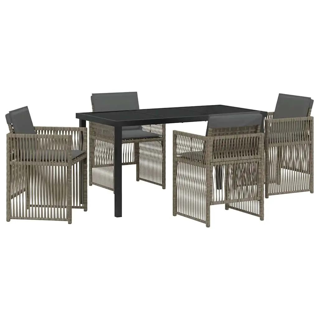 Garden Dining Set 5 Piece Outdoor Furniture Grey Steel Frame Rattan Armrests
