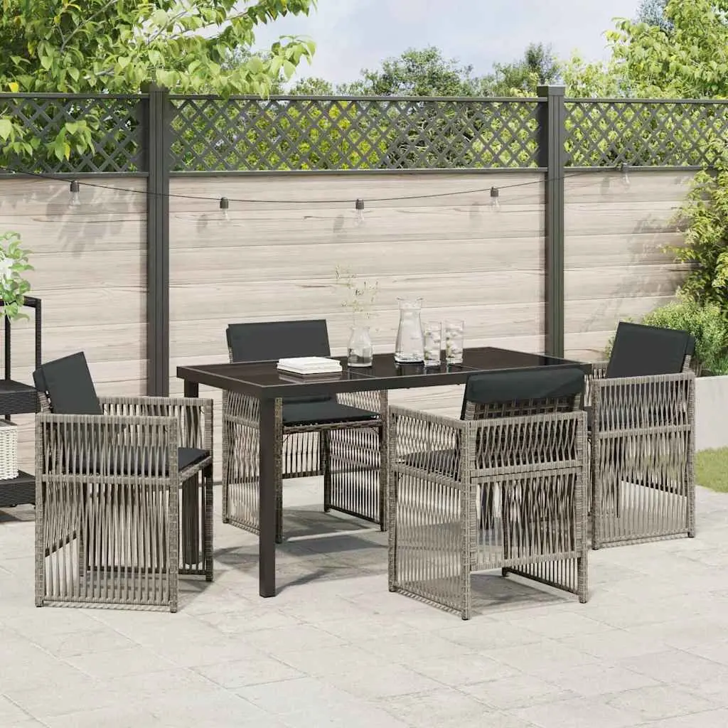 Garden Dining Set 5 Piece Outdoor Furniture Grey Steel Frame Rattan Armrests