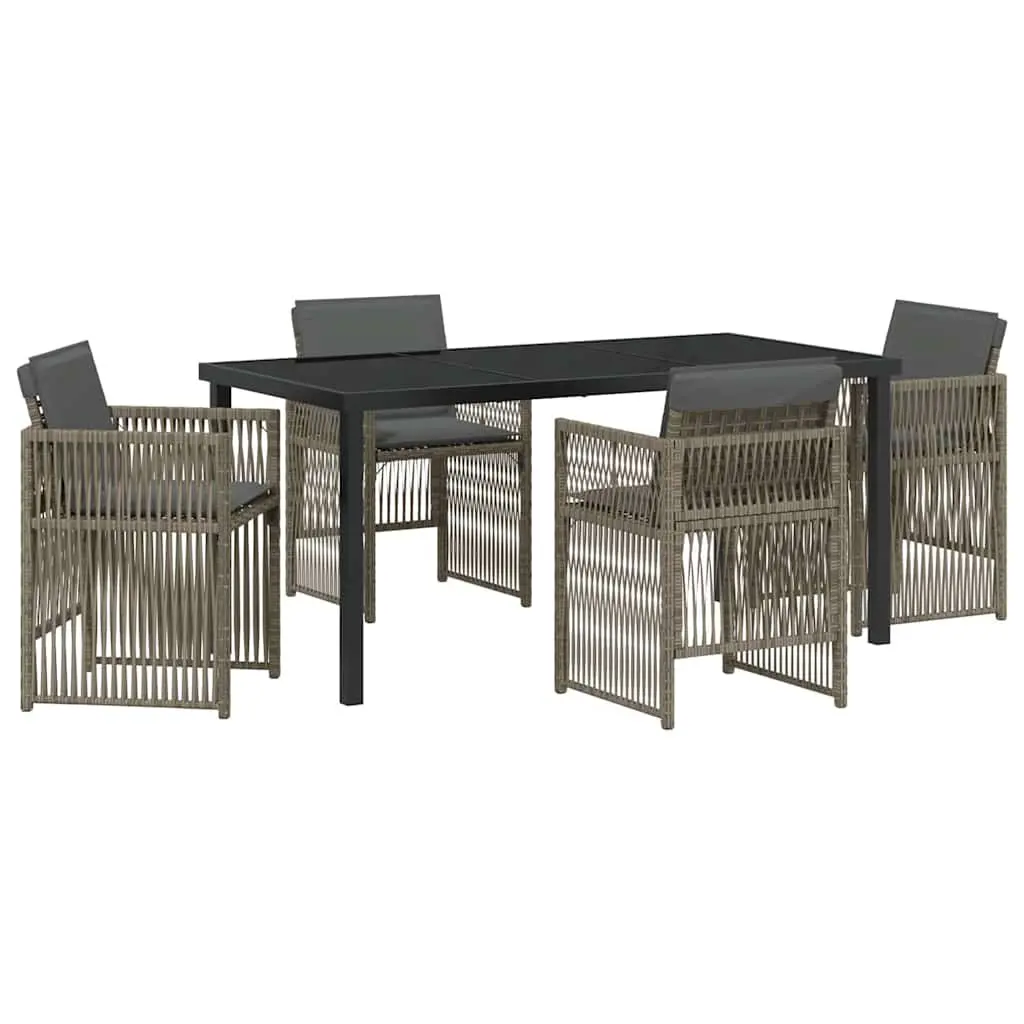 Garden Dining Set 5 Pieces Outdoor Furniture Steel Frame Grey Cushions