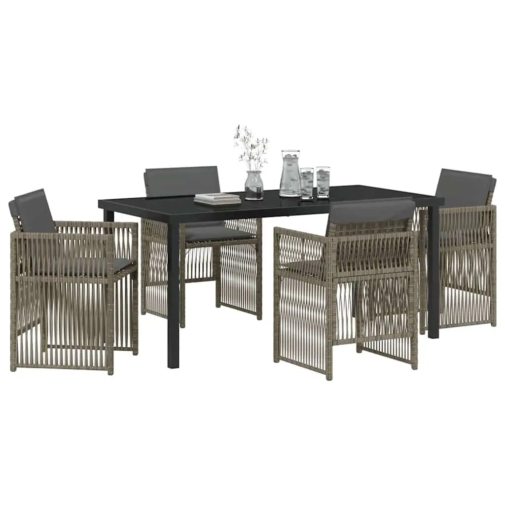 Garden Dining Set 5 Pieces Outdoor Furniture Steel Frame Grey Cushions
