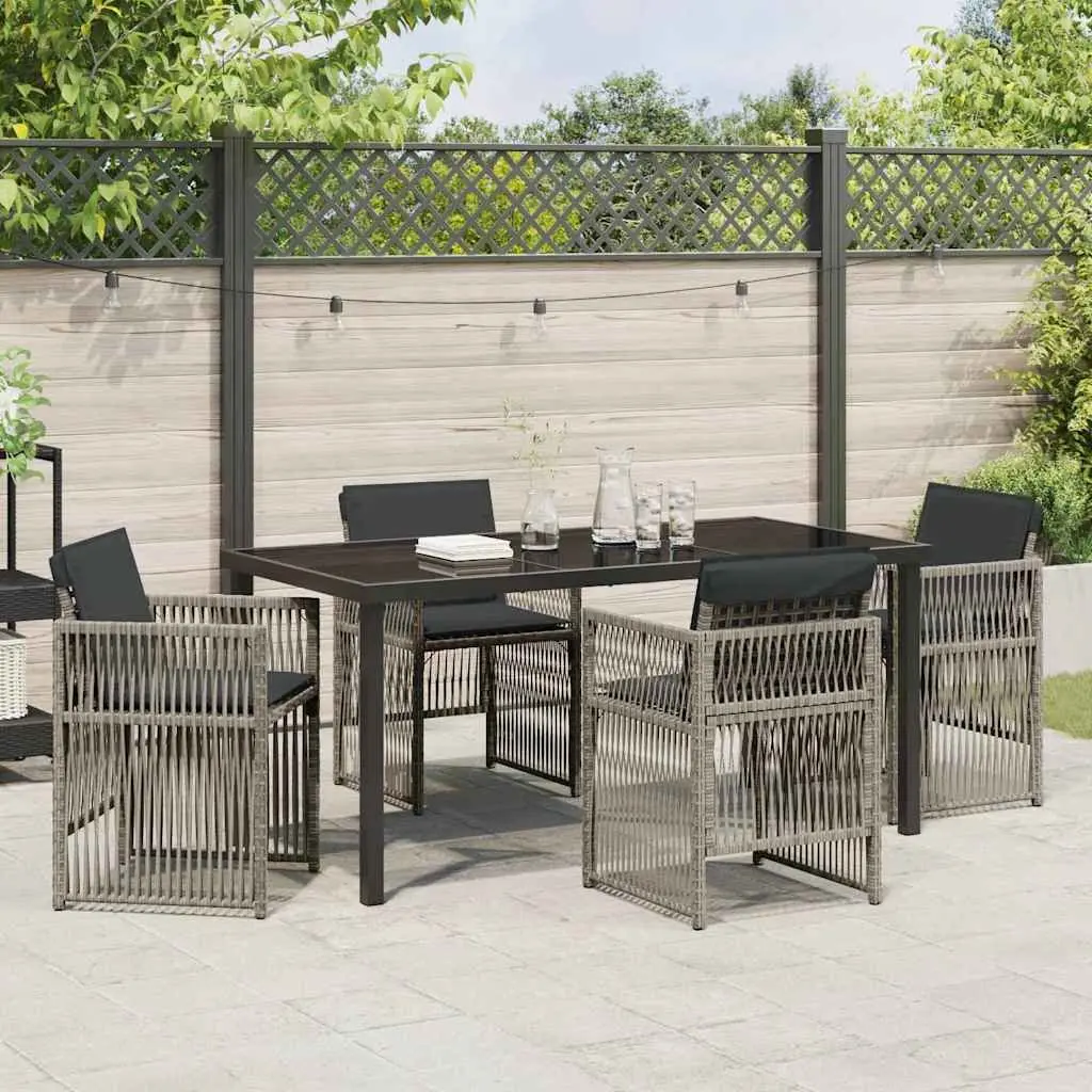 Garden Dining Set 5 Pieces Outdoor Furniture Steel Frame Grey Cushions