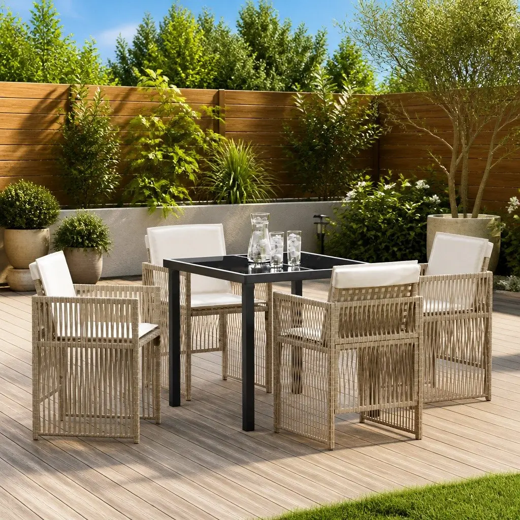 Outdoor Furniture Set 5 Piece Dining Garden Steel Frame Rattan Brown