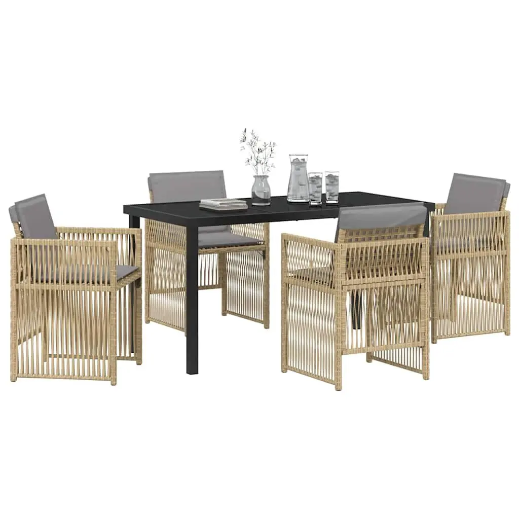 Garden Dining Set 5 Piece Outdoor Furniture Beige Steel Frame Rattan Armrests