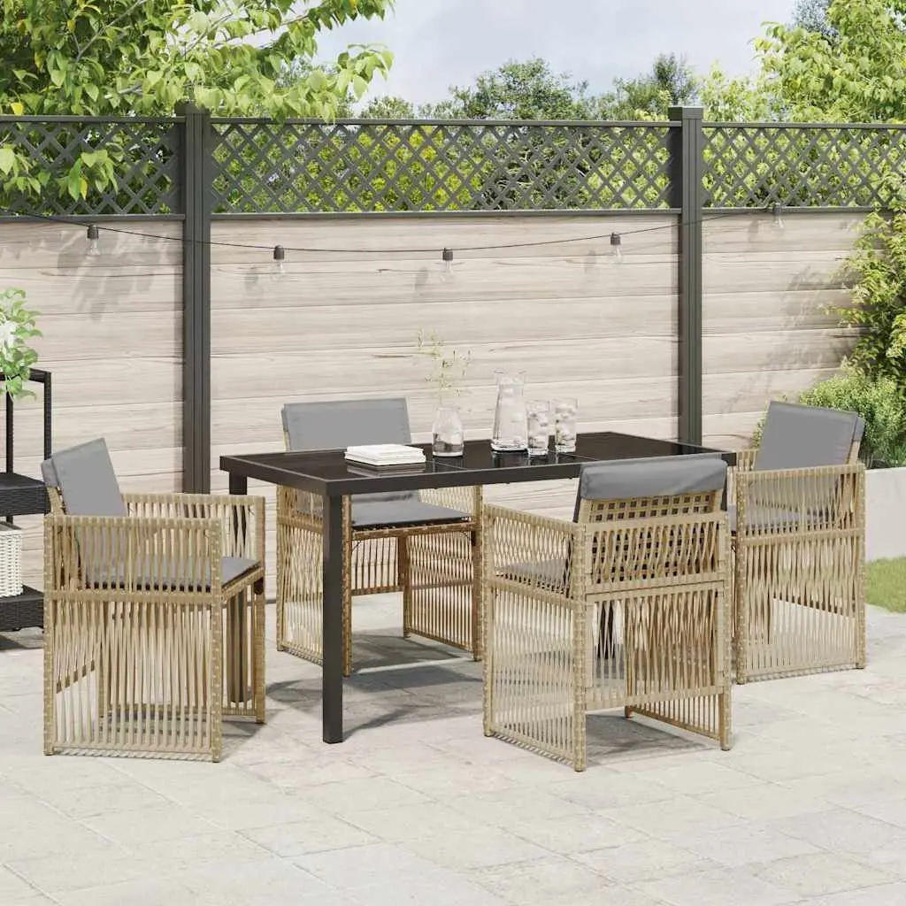 Garden Dining Set 5 Piece Outdoor Furniture Beige Steel Frame Rattan Armrests