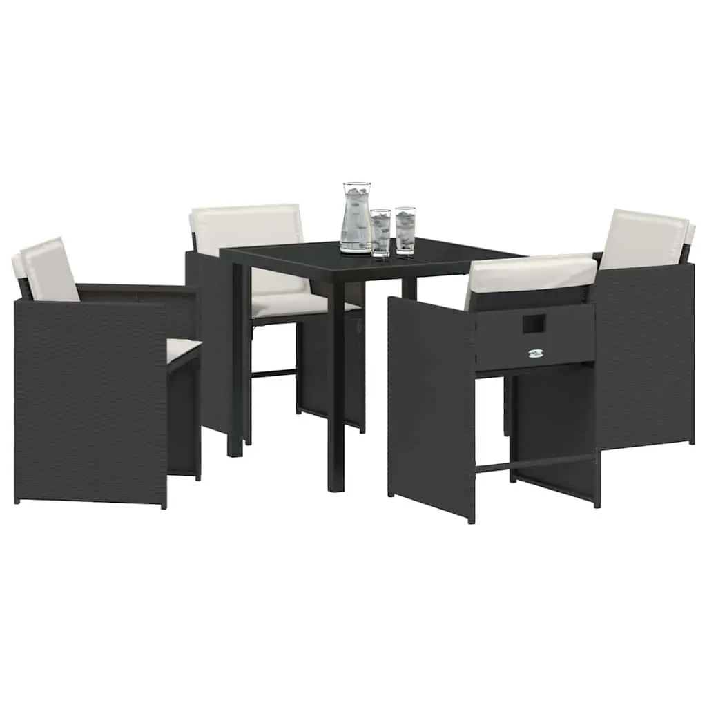 Outdoor Dining Set 5 Piece Black Poly Rattan Garden Furniture Patio Table