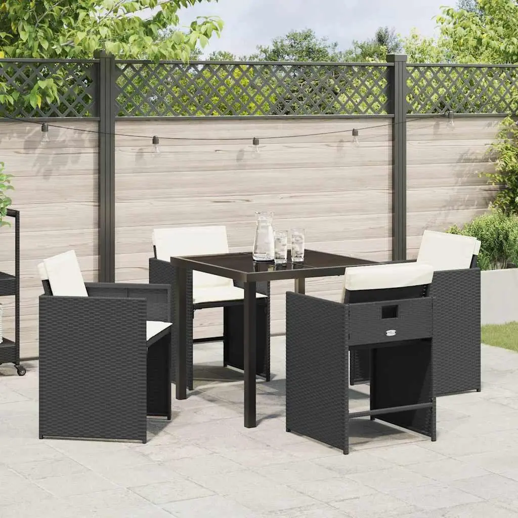 Outdoor Dining Set 5 Piece Black Poly Rattan Garden Furniture Patio Table