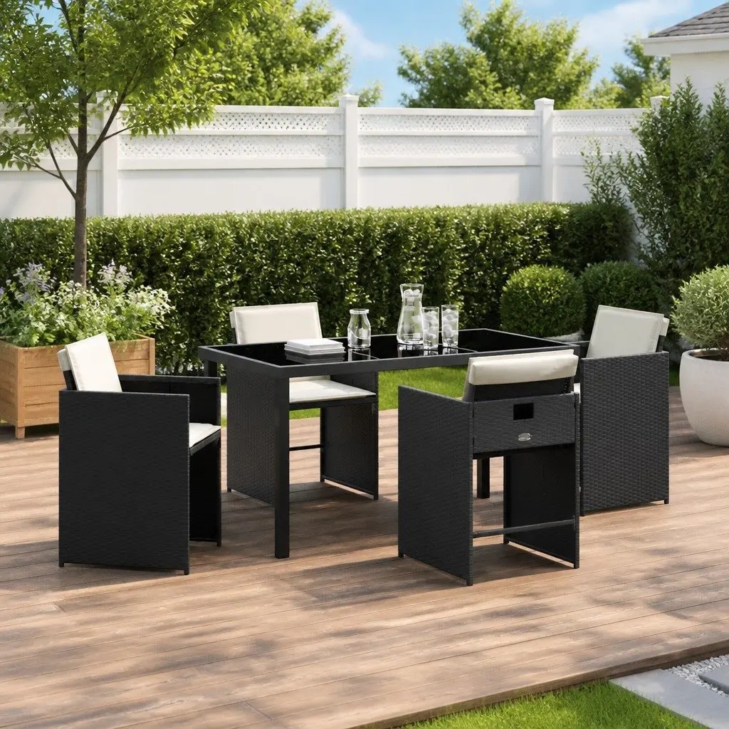 Garden Dining Set 5 Pieces Outdoor Furniture Table Chairs Black Rattan