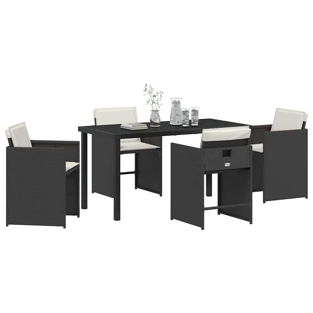 Garden Dining Set 5 Pieces Outdoor Furniture Table Chairs Black Rattan