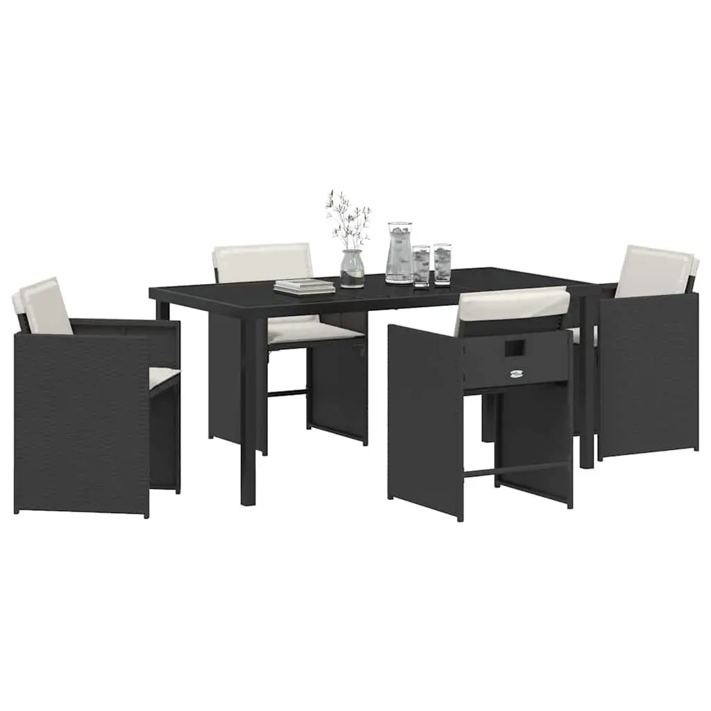 Garden Dining Set Outdoor Furniture 5 Piece Black Poly Rattan Table Chairs