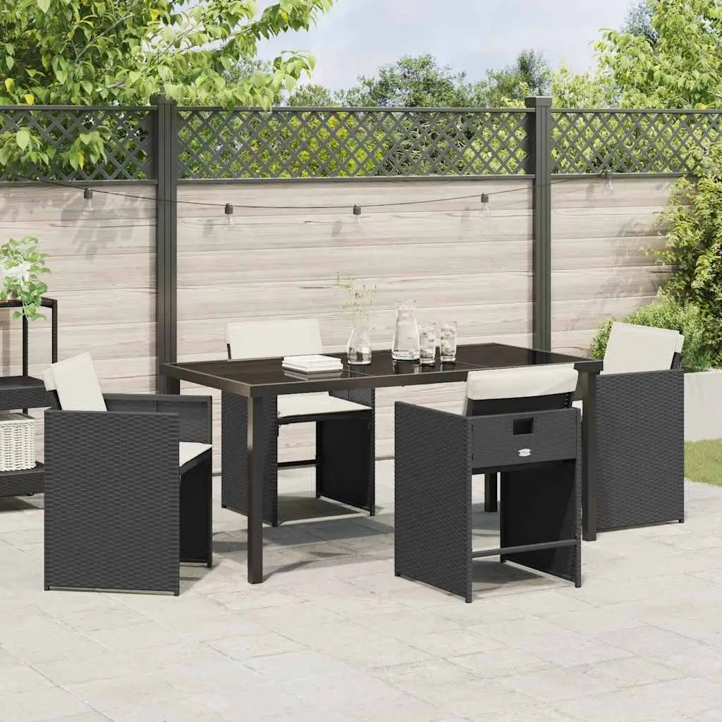 Garden Dining Set Outdoor Furniture 5 Piece Black Poly Rattan Table Chairs