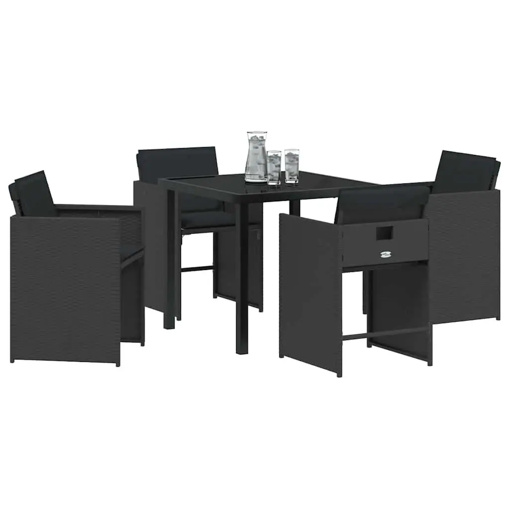 Outdoor Furniture Dining Set 5 Piece Black Poly Rattan Table with Chairs