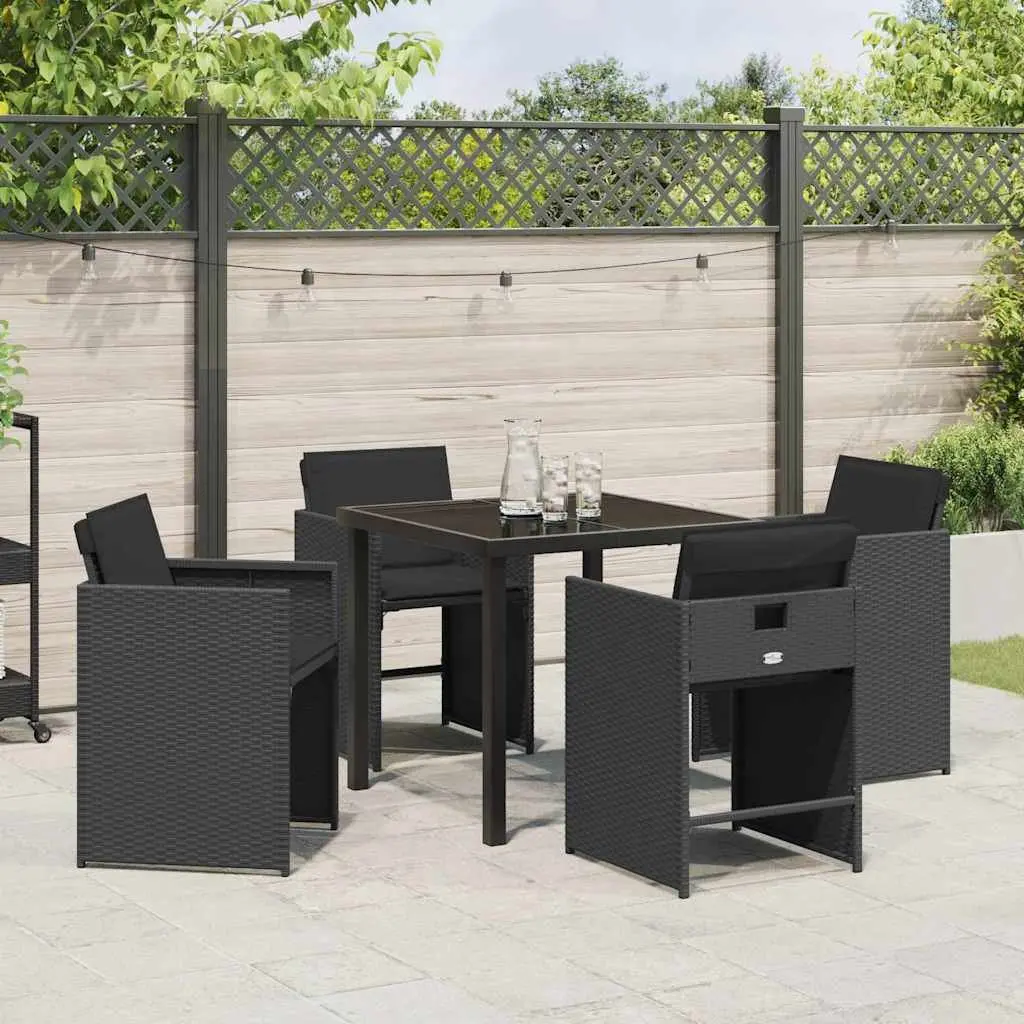 Outdoor Furniture Dining Set 5 Piece Black Poly Rattan Table with Chairs