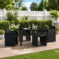 Practical 5 Piece Outdoor Dining Set in Black Poly Rattan