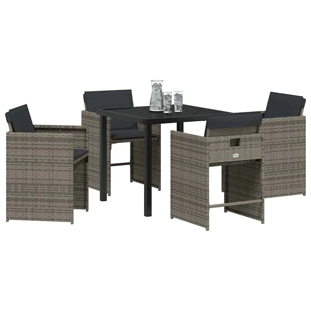 Outdoor Furniture Dining Set 5 Piece Grey Poly Rattan Tempered Glass Table and Chairs