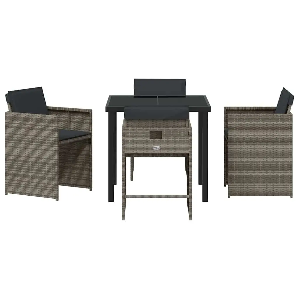 Outdoor Furniture Dining Set 5 Piece Grey Poly Rattan Tempered Glass Table and Chairs