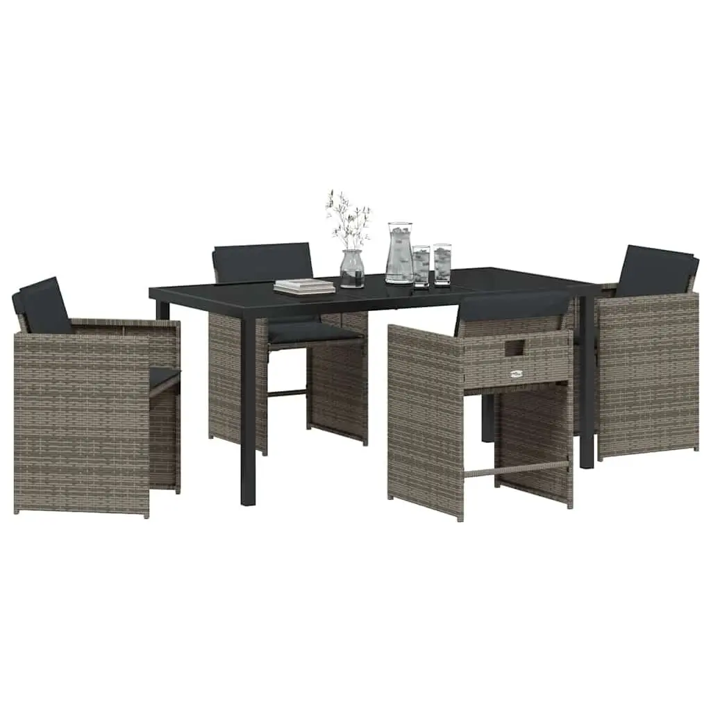 Garden Dining Set 5 Pieces Outdoor Furniture Grey Rattan Table Chairs