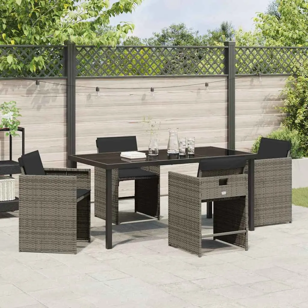 Garden Dining Set 5 Pieces Outdoor Furniture Grey Rattan Table Chairs