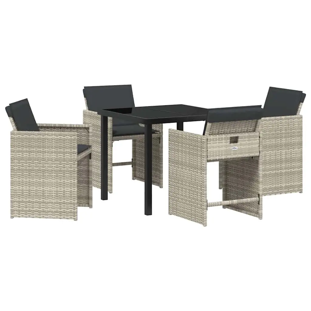 Garden Dining Set 5 Pieces Outdoor Furniture Light Grey Poly Rattan Table Chairs