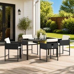 Garden Dining Set 5 Piece Black Poly Rattan Outdoor Furniture Patio Table Chairs