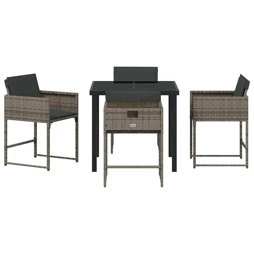 Garden Dining Set 5 Pieces Outdoor Entertaining Grey Poly Rattan with Glass Table